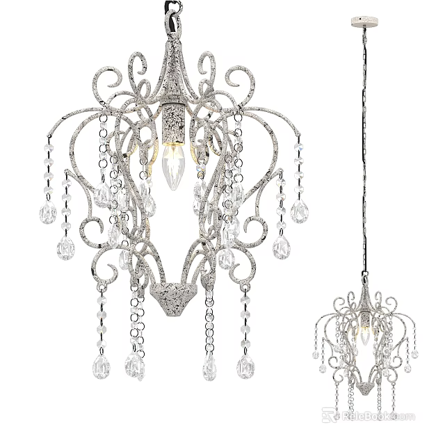 Elegant Crystal Chandelier Design With Decorative Hanging Droplets And Intricate Metal Frame 3d model 