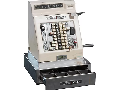 Vintage Commercial Cash Register Equipment With Mechanical Keys And Cash Drawer 3d model