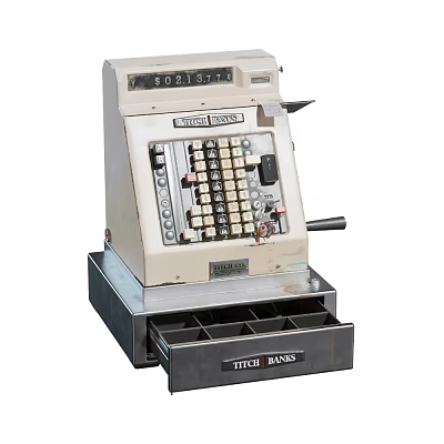 Vintage Commercial Cash Register Equipment With Mechanical Keys And Cash Drawer 3d model