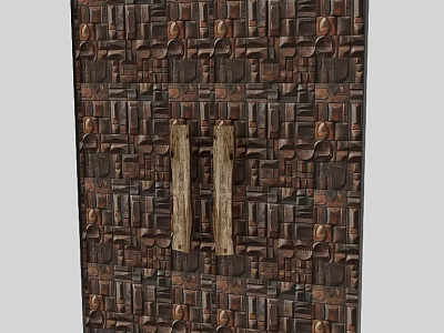 Intricate Bronze Sliding Door With Metal Decorative Patterns And Wooden Handles 3d model