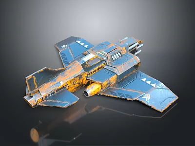 Detailed Cosmic Spaceship Model With Metallic Blue Orange Wings And Thrusters 3d model