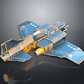 Detailed Cosmic Spaceship Model With Metallic Blue Orange Wings And Thrusters