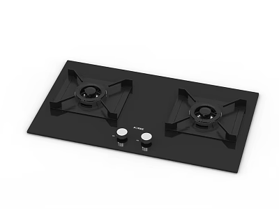 Black Glass Gas Cooktop With Two Burners And Control Knobs 3d model
