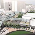 Modern Urban Station in Cityscape with High Rise Buildings and Green Spaces