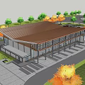 Modern Commercial Building With Glass Curtain Walls Brown Roof And Plaza Space