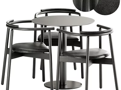 Modern Round Dining Table And Armchairs Set With Leather Seats And Metal Frame 3d model