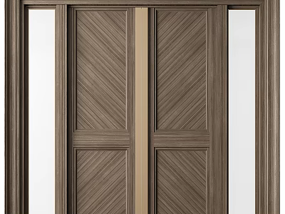 Modern Wooden Partition With Herringbone Pattern Panels And Glass Insert Sections 3d model
