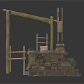 Ancient Stone Steps Structure with Bamboo Frame and Brick Platform Design 3d model