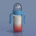 Practical Baby Bottle With Blue Handles Transparent Body Measurement Scale And Red Gradient Base