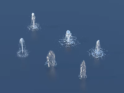 Ornamental Garden Fountains With Water Spraying In Blue Background Scene 3d model