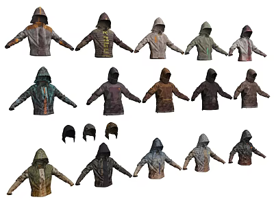 Collection of Various Hooded Jackets in Different Colors Styles and Detachable Hoods 3d model