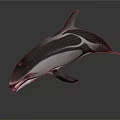 Gray And White Dolphin With Open Mouth On Reflective Dark Surface 3d model