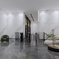 Modern Luxury Front Desk Reception Area With Marble Walls And Sofa Seating