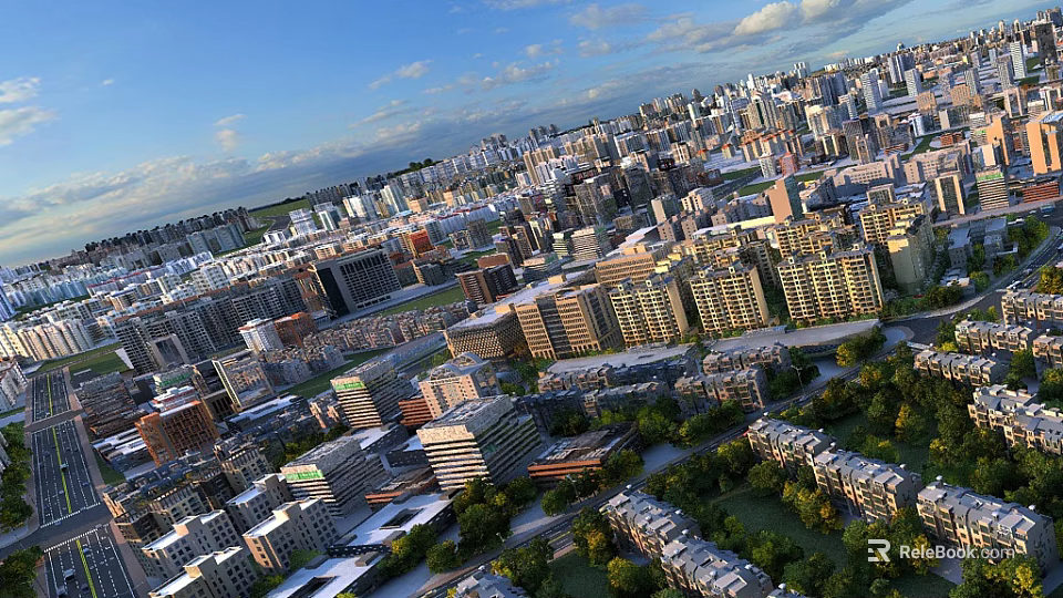 Aerial View of Modern Cityscape With High Rise Buildings and Urban Architecture 3d model 