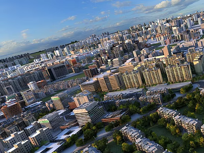 Aerial View of Modern Cityscape With High Rise Buildings and Urban Architecture 3d model