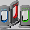 Tesla Charging Stations With Modern Design And Blue Red Green Colors