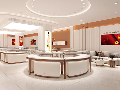 Jewelry Store With Elegant Interior Circular Display Counters And Bright Lighting 3d model
