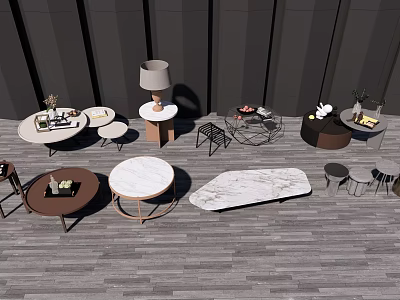 Stylish Modern Coffee Tables With Marble Wooden Metal Frames Round Oval Shapes And Decorative Trays 3d model