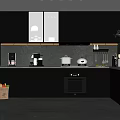 Modern Black Kitchen Interior Design With Backlit Backsplash Countertop Cabinets And Appliances 3d model