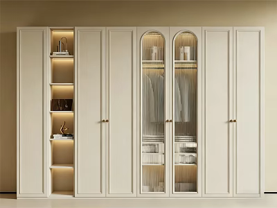 Modern White Wardrobe Interior With Glass Doors Built in Lighting And Multiple Shelves 3d model