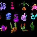 Colorful Fantasy Plants with Various Unique Shapes and Vibrant Colors