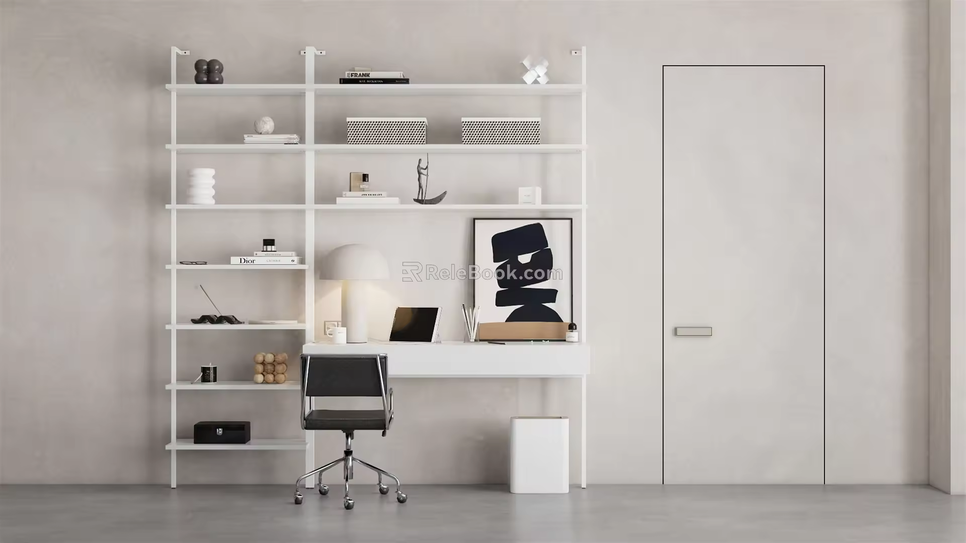 Modern desk and chair bookcase combination 3d model