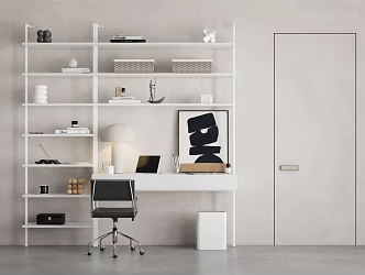 Modern desk and chair bookcase combination 3d model