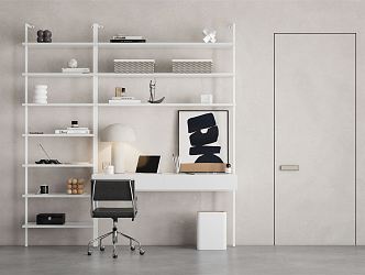 Modern desk and chair bookcase combination 3d model