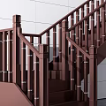 Brown Wooden Staircase with Railings and White Tile Wall Interior Design
