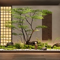 New Chinese Style Entrance Indoor Landscape Landscape Courtyard Sits Plant Landscape Moss Green Plant Maple Fern 3d model