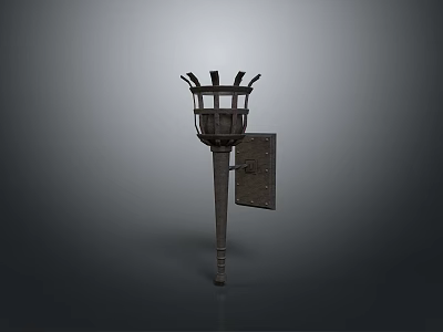 Vintage Metal Wall Lantern With Grille Shade And Mounting Plate For Outdoor Use 3d model