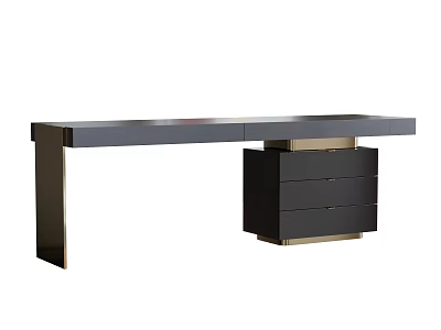 Elegant Modern Desk Design With Dark Finish And Drawer Storage Cabinet 3d model