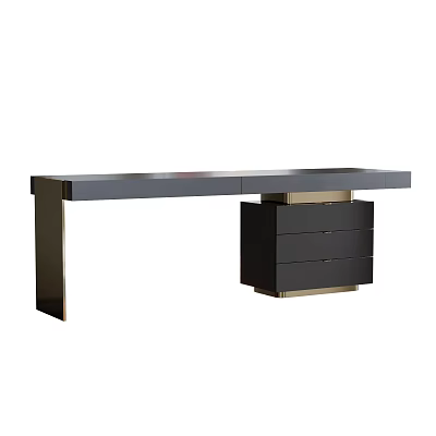 Elegant Modern Desk Design With Dark Finish And Drawer Storage Cabinet 3d model