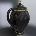Elegant Black Teapot With Gold Accents On Lid Spout And Curved Handle For Home Living