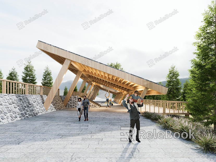 New Chinese Style Corridor Viewing Platform Rural Corridor Rural Structure Rural Rest Space model