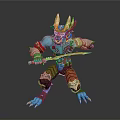 Blue Skinned Horned Fantasy Creature Posing With Ornate Sword And Armored Outfit