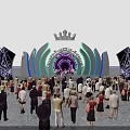 Beauty Queen Stage Event With Crown Design Colorful Lighting Effects And Audience Crowd