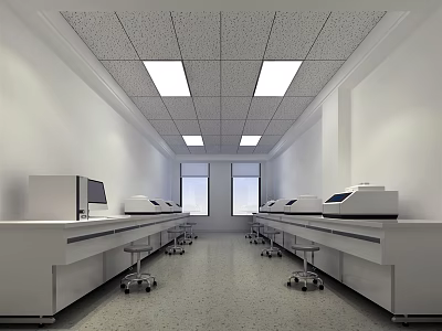 Spacious Modern Laboratory With White Lab Benches Equipment Windows And Bright Lighting 3d model