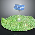 Computer Rendered 3D Solar Panel Model On Green Grass Surface
