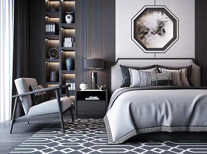 New Chinese background double bed 3d model