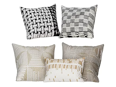 Decorative Pillows With Geometric Patterns In Black White Beige And Gold Woven Texture 3d model