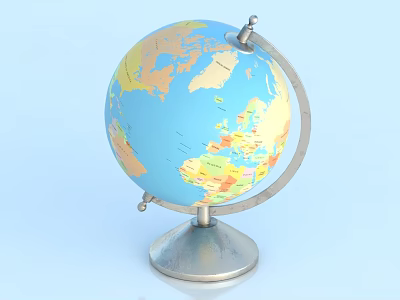 Decorative Ornament Set Featuring Globe With Metal Stand And Colorful Design 3d model