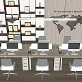 Modern Office Desk Setup With Computers Gray Chairs World Map And Pendant Lights
