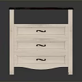 White Nightstand With Three Drawers Wooden Top And Black Metal Accents