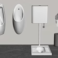 Modern Bathroom Interior Featuring White Wall Mounted Urinals Toilet Paper Holder And Waste Bin