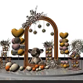 Cheerful Birthday Party Decoration With Teddy Bear Arch Balloons Flowers And Golden Lanterns