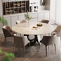 Elegant Modern Dining Table Set With Round Marble Tabletop And Light Colored Upholstered Chairs 3d model