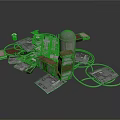 3D Architectural Scene Components With Dome Multi Story Building Metal Plates And Circular Rings