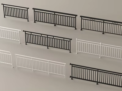 Modern Railings In Black And White With Various Design Styles Displayed 3d model