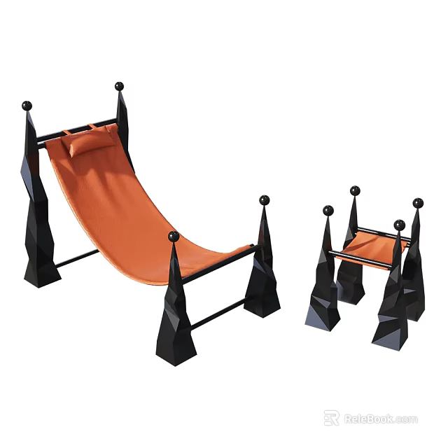 Modern Lounge Chair With Orange Cushion And Black Geometric Frame Design 3d model 